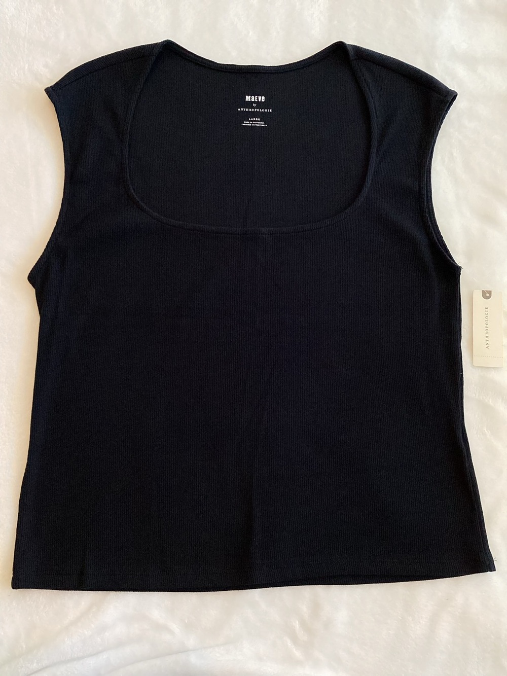 Anthropologie Cap Sleeve Scoop Neck Top Maeve Ribbed Cotton New Large Black